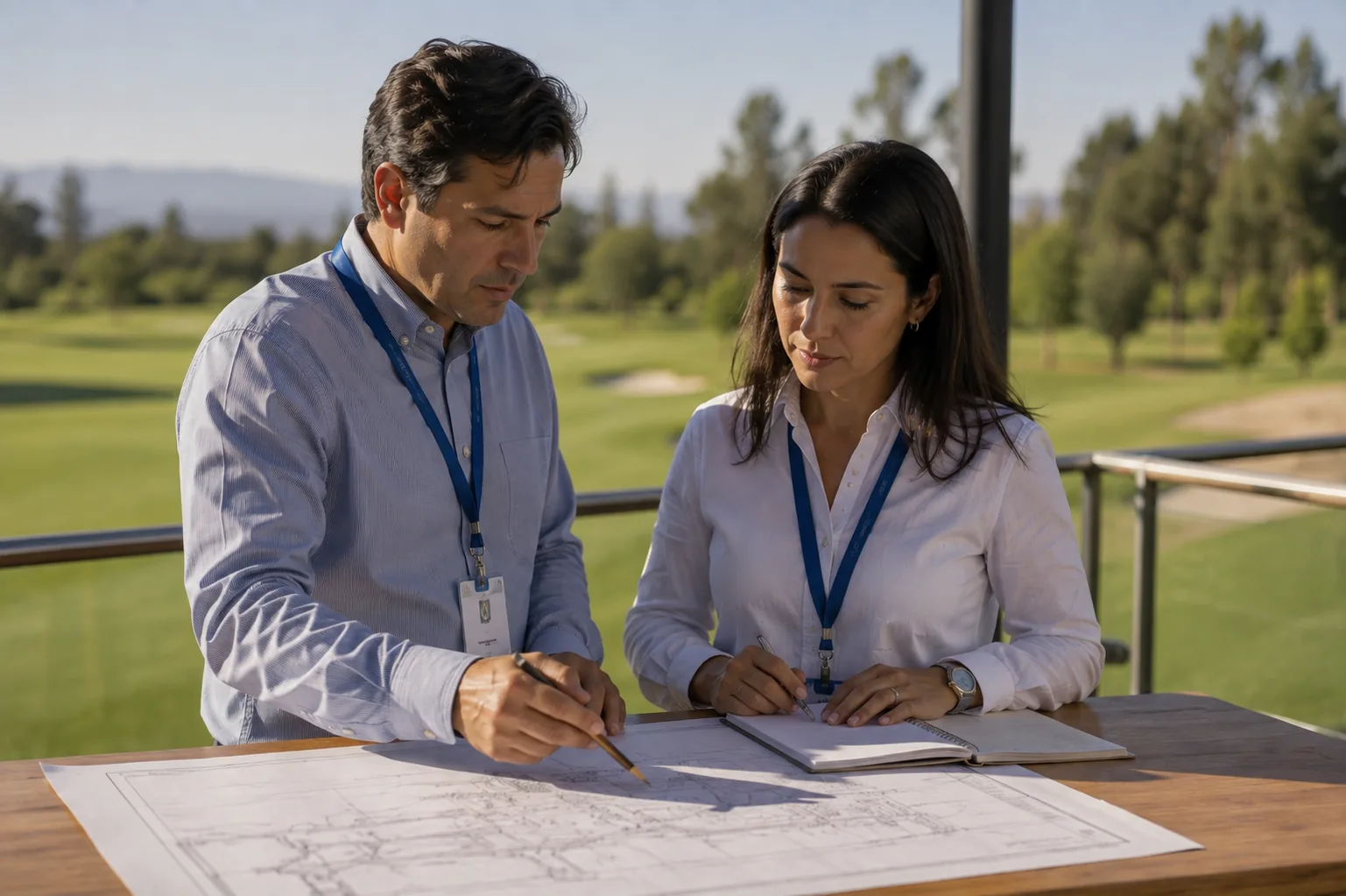 Dos personas revisando planos
